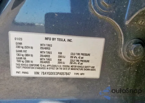 2023 Tesla Model Y from USA, damaged, VIN 7SAYGDEE3PA057847